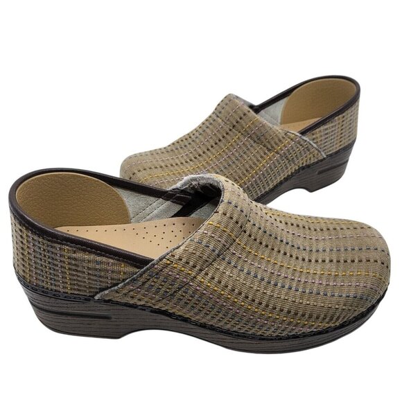 Dansko Womens Professional Closed Toe Slip-On Clogs Multicolor Stripe Canvas Upp - Picture 1 of 16